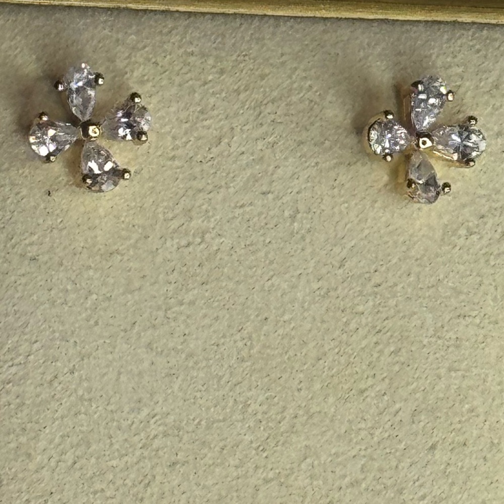 Gold Overlay Crystal Flower Stud Earrings Made with Swarovski Crystals - Picture 3 of 8